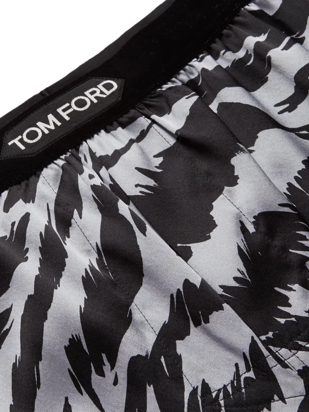 Tom Ford Gray Black Zebra Stretch Silk Logo Velvet Waistband Boxer Shorts